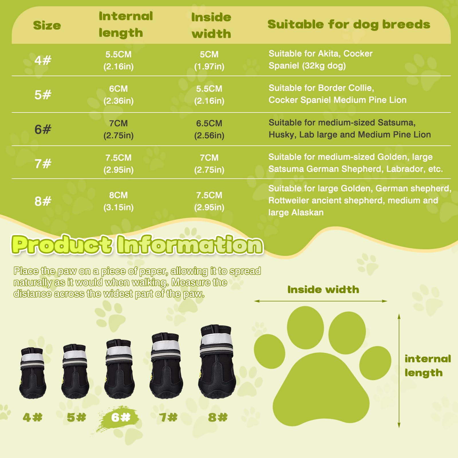4 Pezzi Stivali per Cani, Scarpe per Cani Impermeabili con Cinghie Riflettenti e Suola Antiscivolo per Cani Media e Grande (6#)