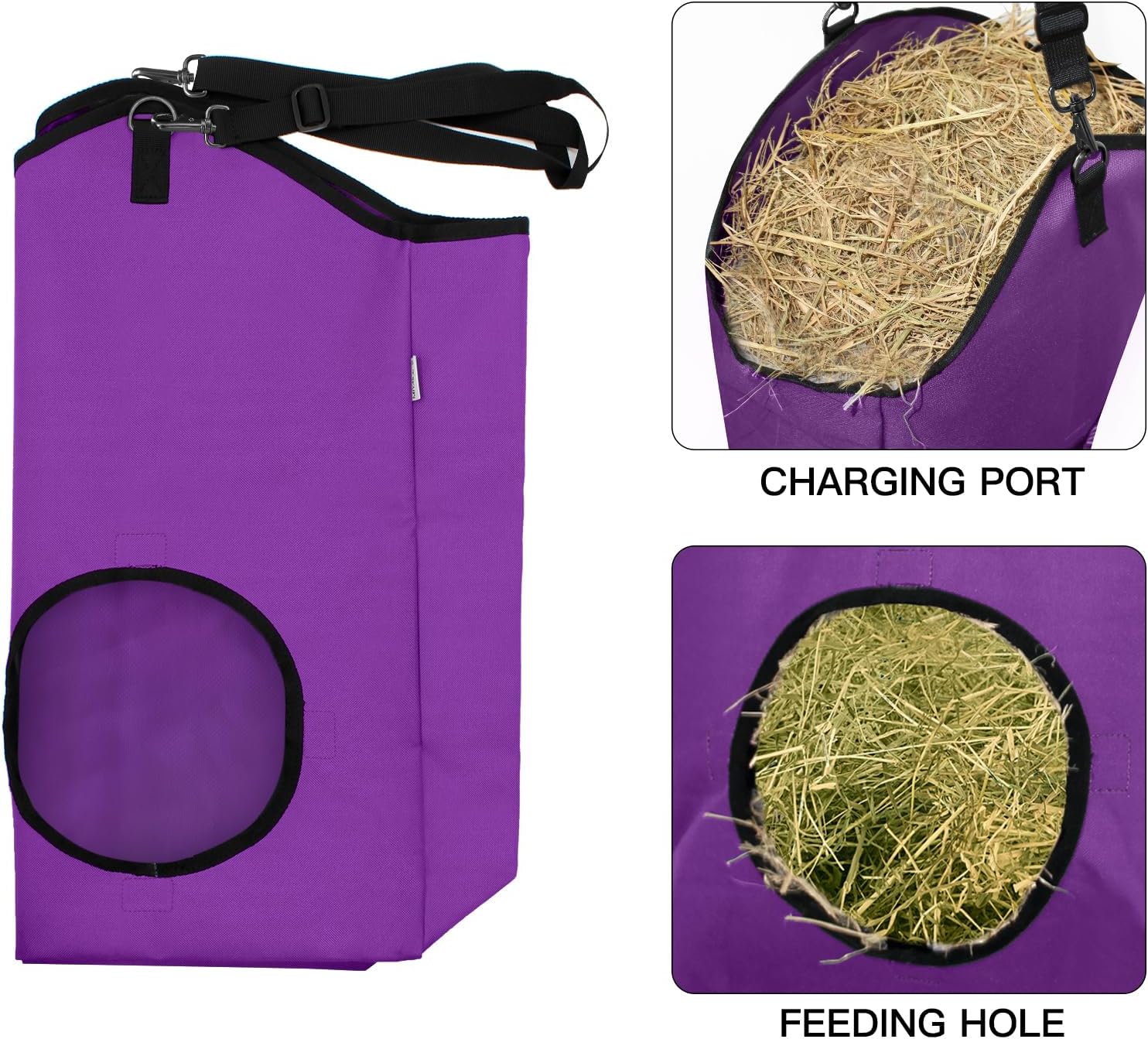 3 Packs Goat Hay Feeder,Hay Bags for Goats,Horses,Sheep,Premium 600D Oxford Cloth,with Metal Fastener and Adjustable Open Feed Hole for Slow Feeding