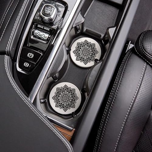 Miniatura 8 de Zentangle Mandala 11, Artist Steph Martinez, Joyride Home Decor, 2 posavasos de cerámica para automóvil, posavasos circulares de 2.65 pulgadas,