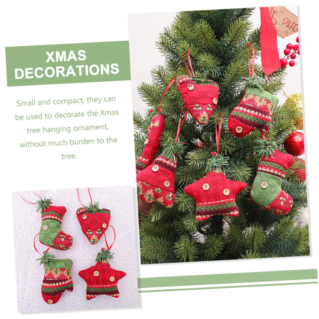 24 Pièces Décoration De Noël Décor Suspendu d'arbre De Noël en Tissu Pendentif Sapin De Noel Ornements d'arbre De Ornement De Cheminée De Décor Suspendu pour Rouge Alipis