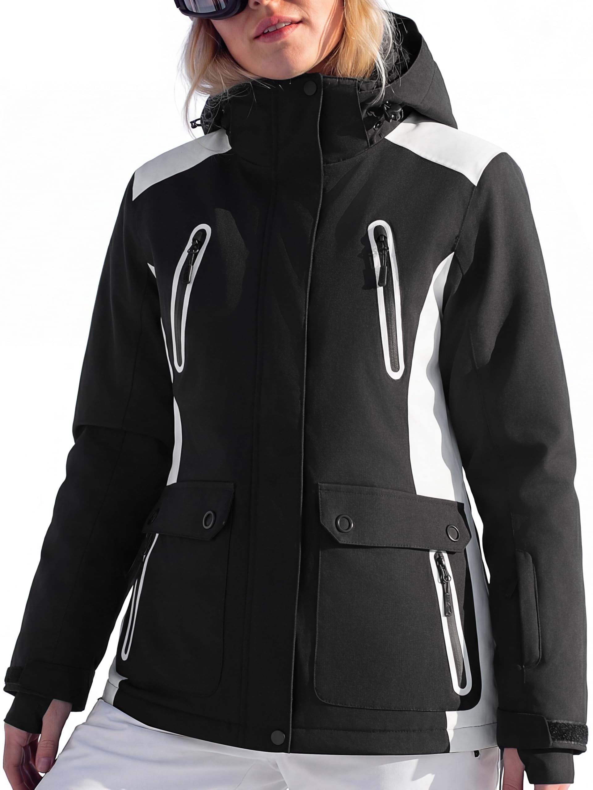 FREE SOLDIER Women's Waterproof Ski Snow Jacket Warm Fleece Lined Winter Rain Jacket with Hood Fully Taped Seams