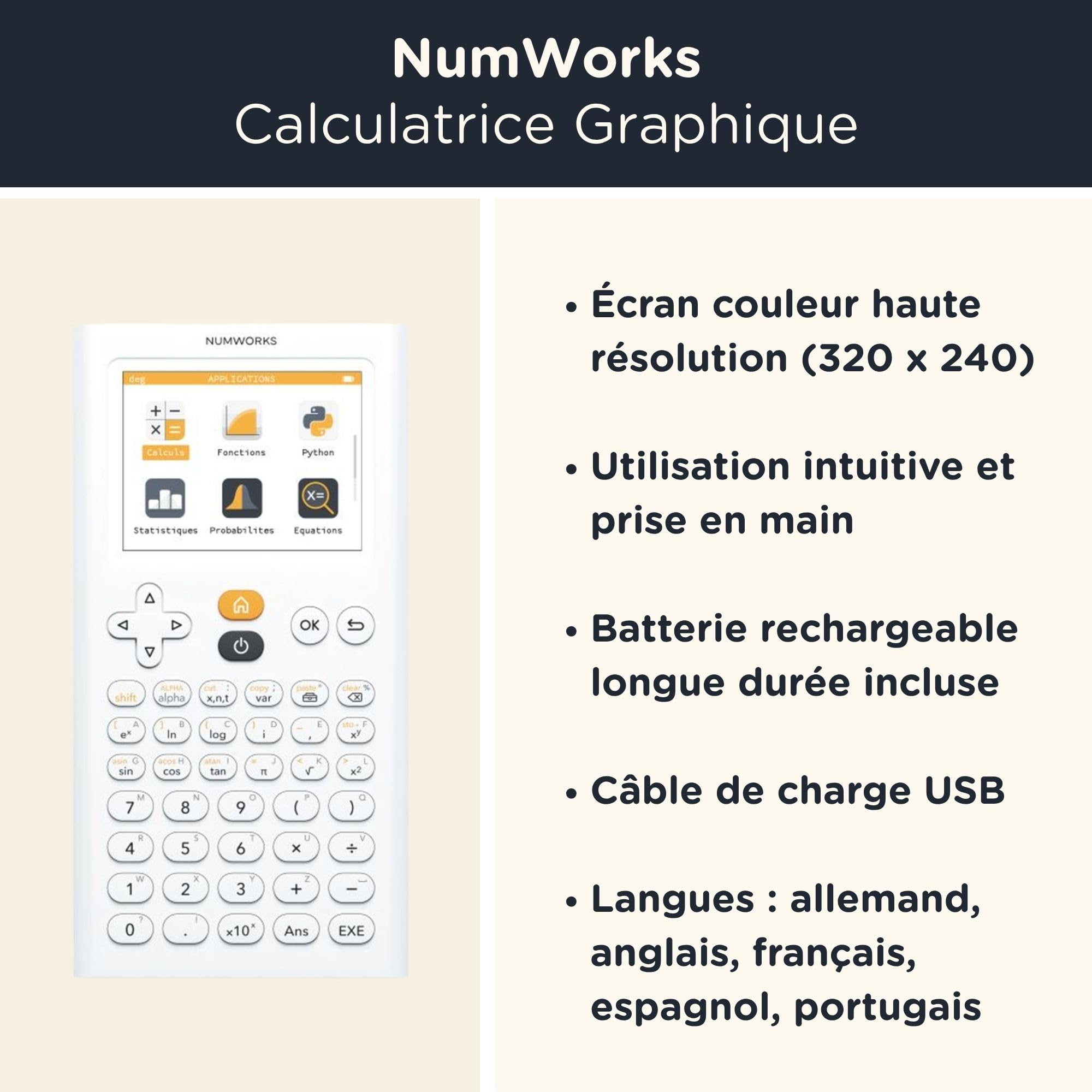 NumWorks Calculatrice Graphique Noir avec Housse de Protection WYNGS