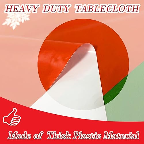 Miniatura 8 de Mantel de Navidad desechable, mantel de plástico para Navidad, color rojo, verde, blanco, mantel de árbol de renos y copos de nieve para decoración