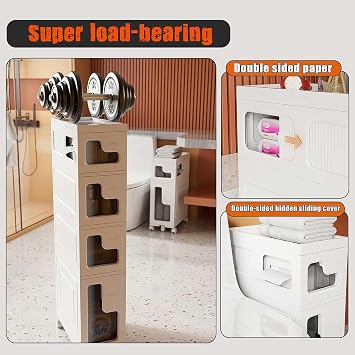 Bathroom Floor Storage Cabinet, 3-Drawer, 4-Tier, 20x40x59cm, Multipurpose, Minimalist, Waterproof, Easy to Clean