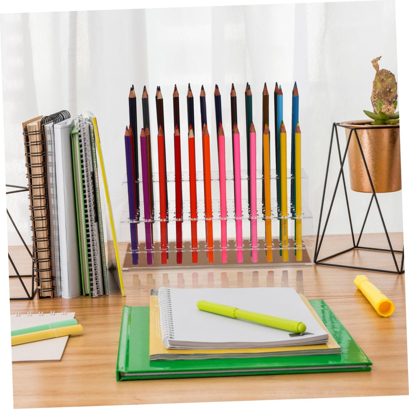 minkissy Porta Penne da Scrivania in Plastico Grande Capacità e Design Multi-slot, Struttura Stabile per Organizzare Strumenti di Scrittura e Pennelli