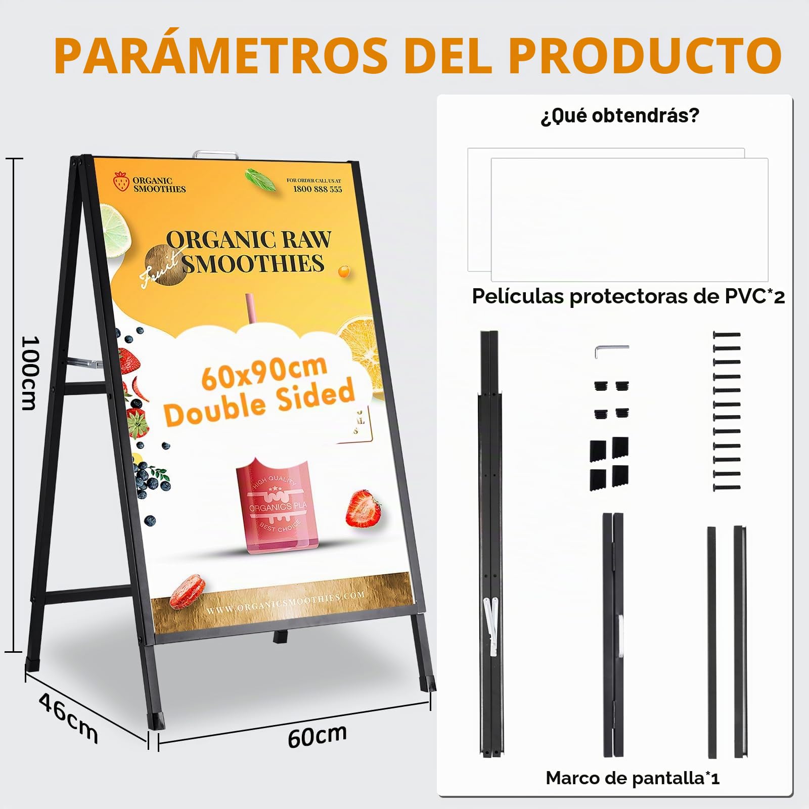 YUCHENGTECH Caballete Publicidad Exterior con Asa 60x90 cm Portacartel Doble Cara Soporte para Cartel Metálicos Panel Publicitario para Bares Restaurantes Exposiciones Exteriores