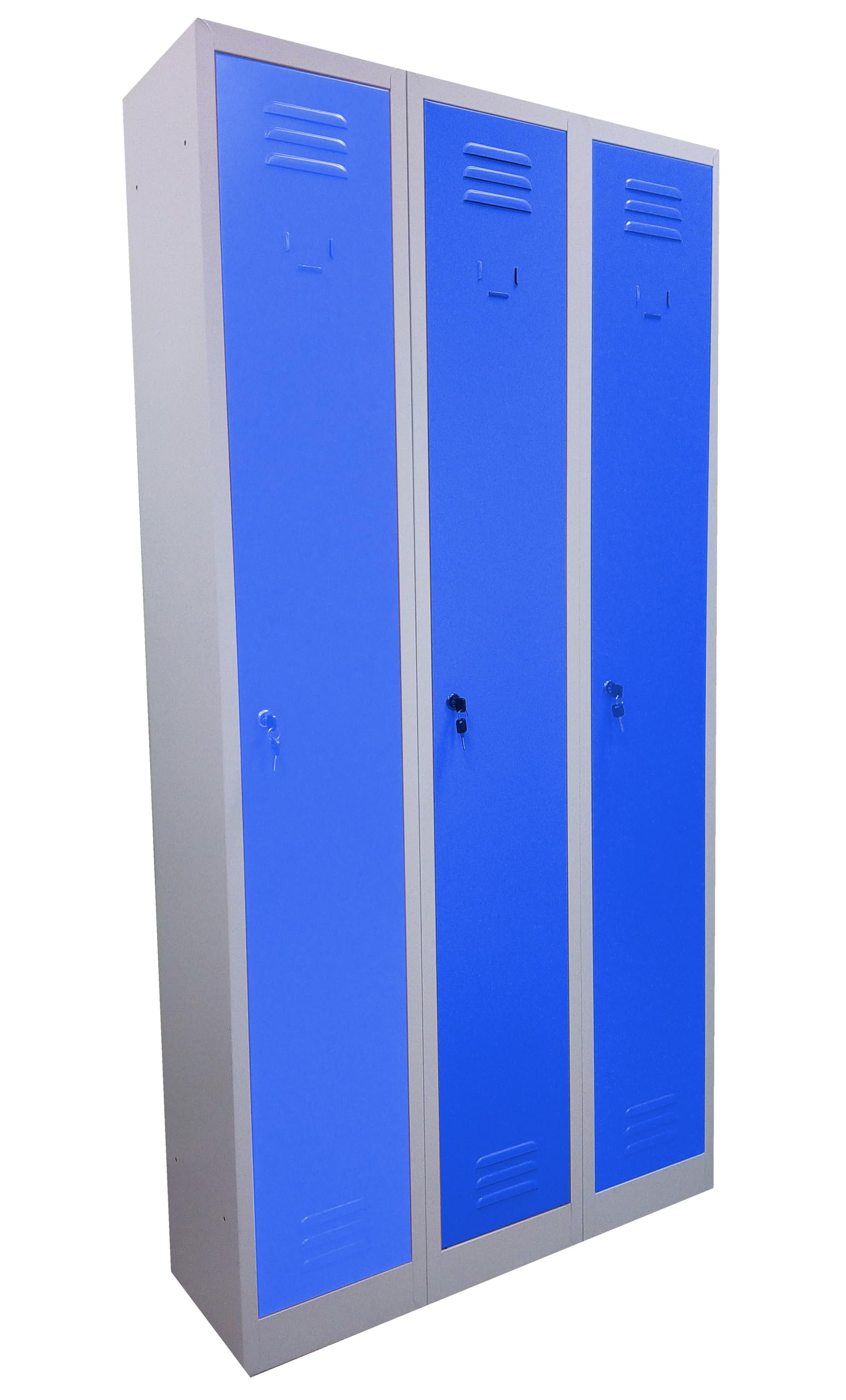 Armadietto spogliatoio in metallo con sistema di aggancio A 3 POSTI, con ante colorate, dim.cm.90x30x180h (BLU)