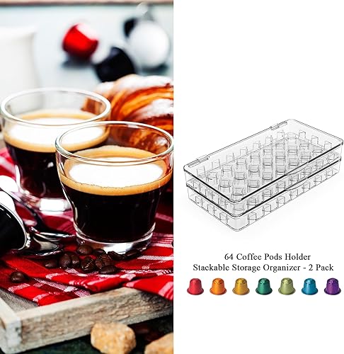 Miniatura 7 de Yiktop K - Portavasos para mostrador, 64 soportes organizadores de cápsulas de café, paquete de 2, transparente