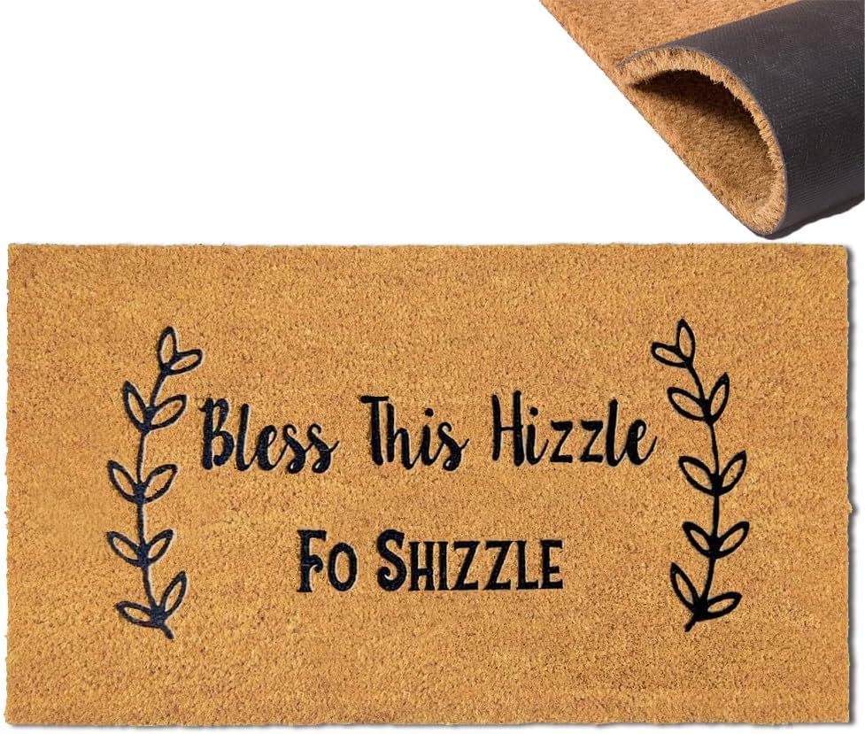 Assaoy Coir Door Mat with Heavy Duty Backing,Bless This