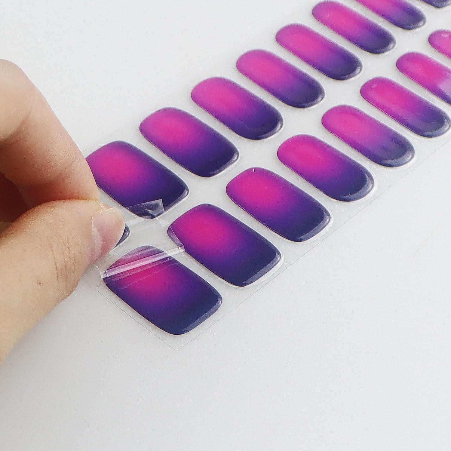 JMEOWIO Gel Nail Stickers Pink Purple Semi Cured Gel Nail Strips Wraps UV/LED Nails Art Design Decoration Accessories