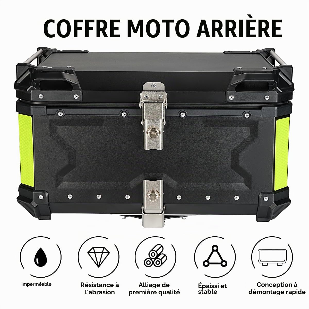 MOCOERL Top de Moto, Top Case de Moto étanche Rangement de Bagages de Casque avec Verrou de sécurité Case de (Noir, 65L)