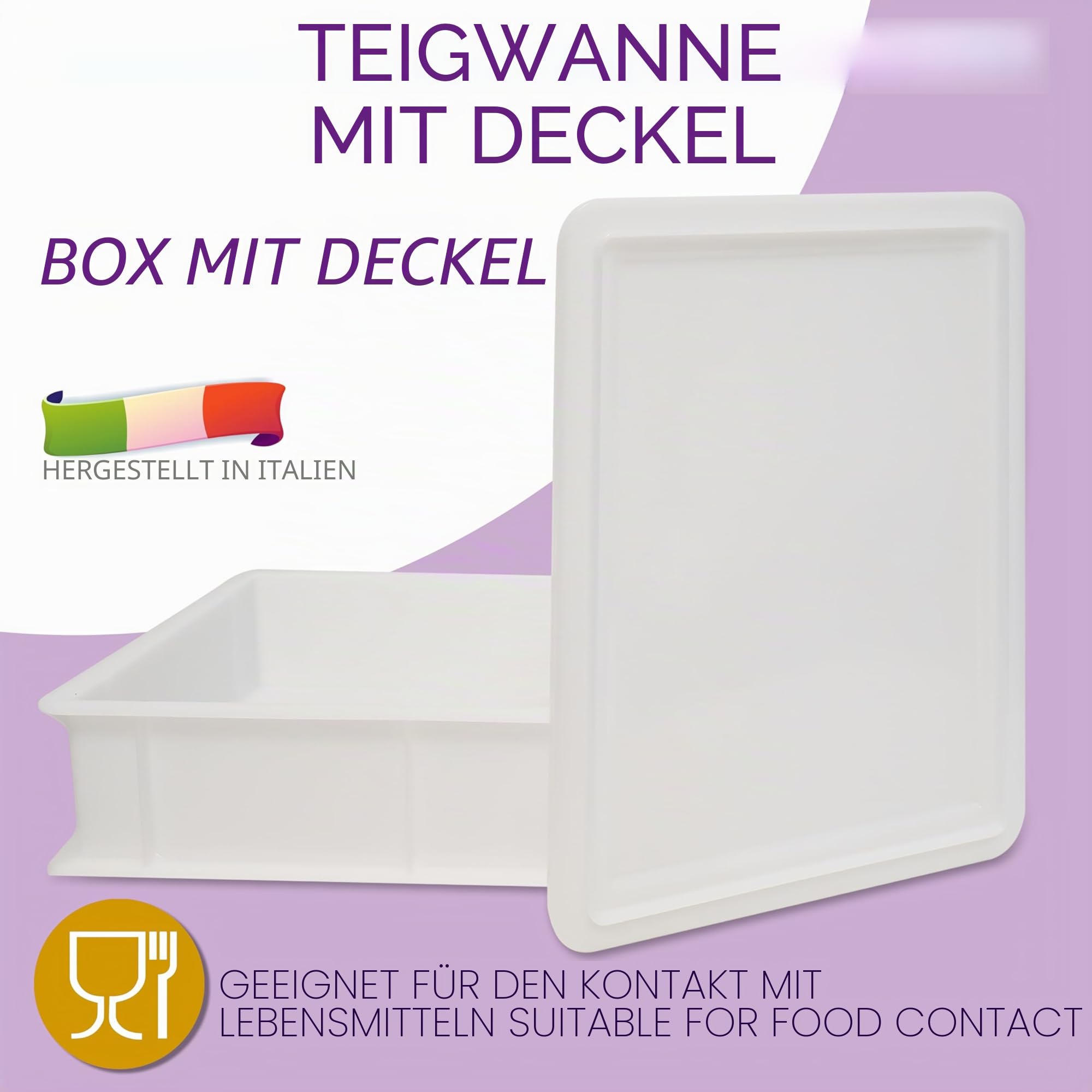 LUNEDA Set Behälter und Deckel für Hefeteig, Brot, Pizza, Behälter 12 l, weiß, aus Polyethylen, stapelbar, lebensmittelecht, hergestellt in Italien – 30 x 40 x 10 cm