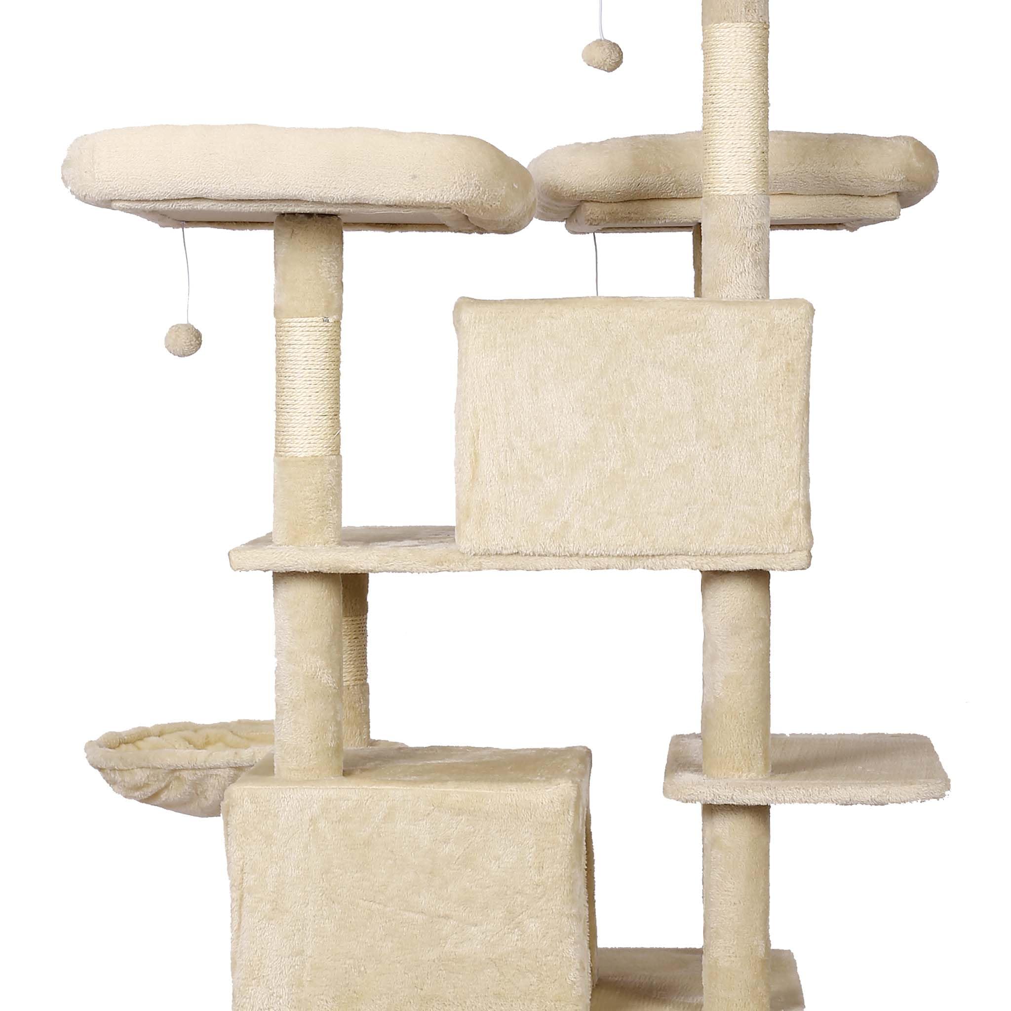 Árbol rascador Beige 172 cm diseñado con Huella de Gato Postes, hamacas, Cuevas y Bolas de Juego