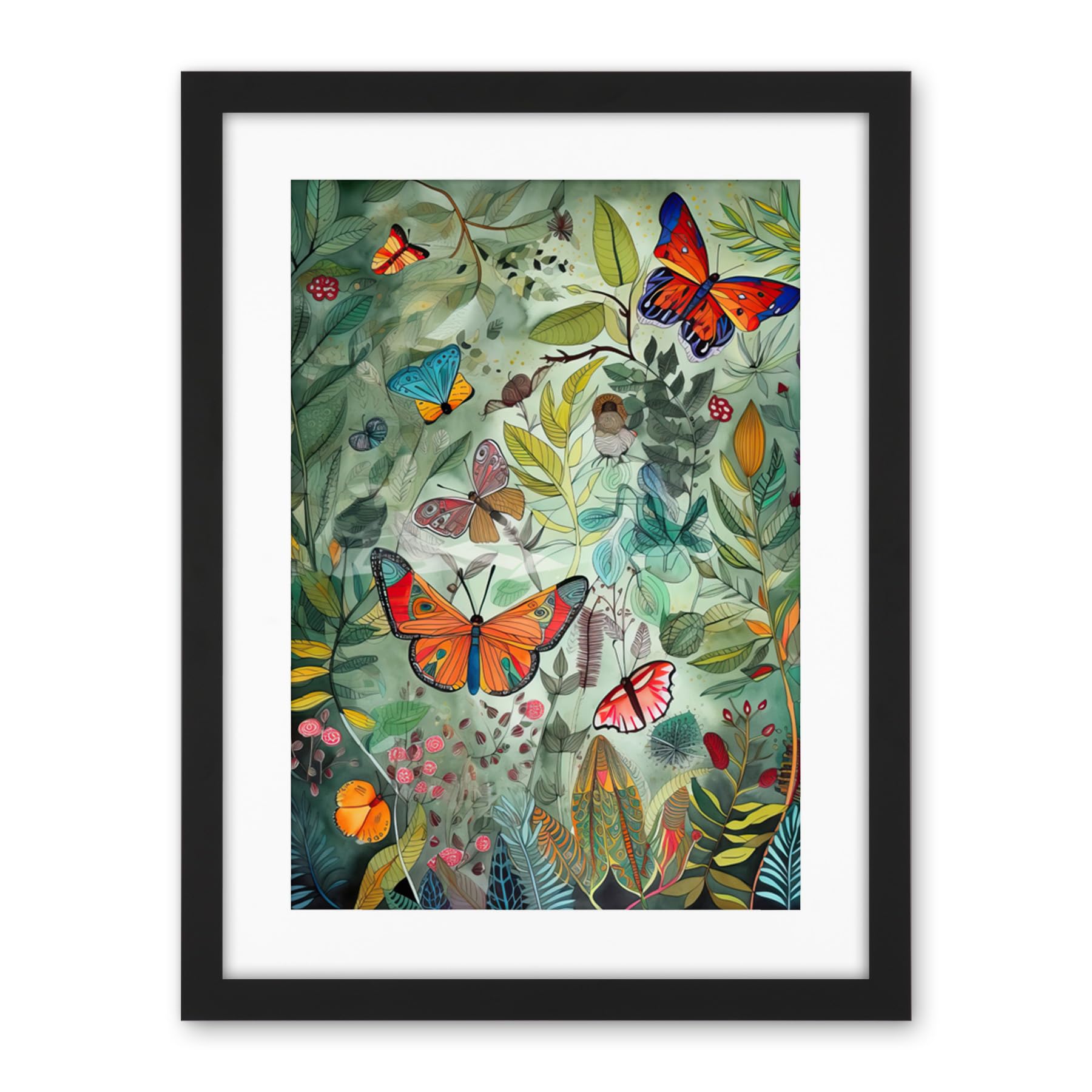 Artery8 Butterflies in a Spring Field Modern Folk Art Artwork Framed Wall Art Print 18X24 Inch