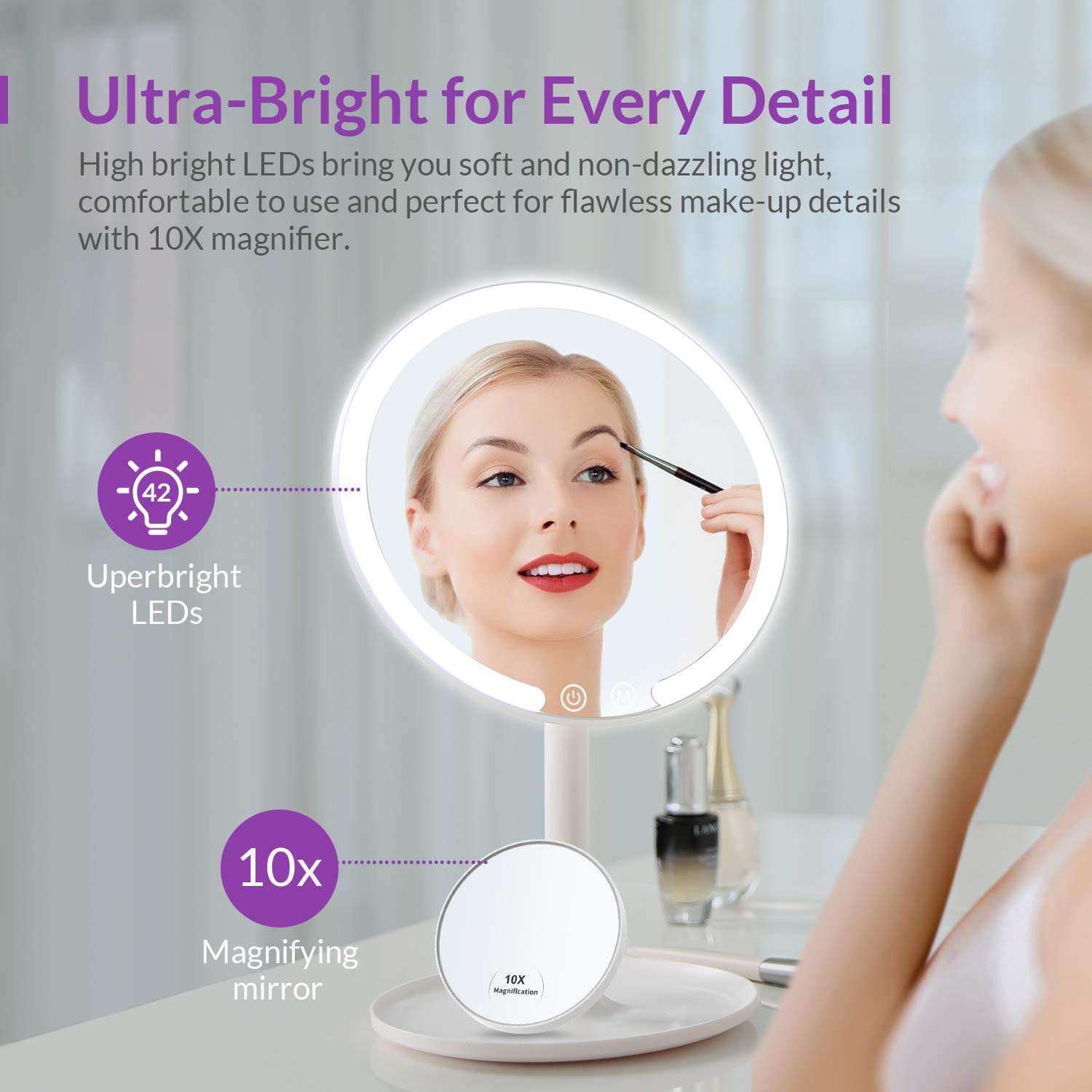 Touch Of Beauty Miroir Maquillage Lumineux - Miroir LED - Miroir Lumineux Maquillage Inclinable à 180 Degrés - Miroir De Maquillage Avec Éclairage LED - Blanc Ou Noir Aléatoire