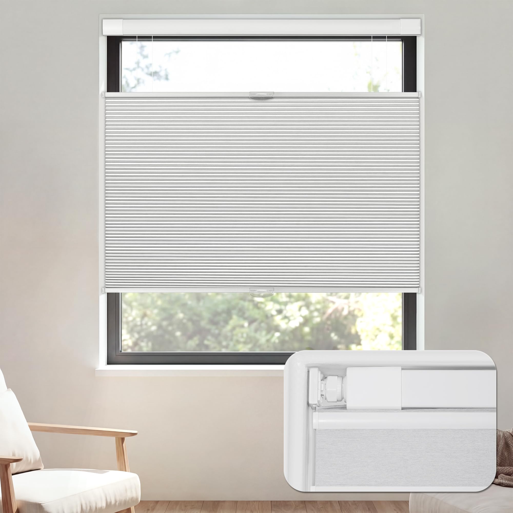 no drill no tools top down bottom up cellular shades, 22" w x 48" h blackout easy install cordless honeycomb blinds, noise reduce & thermal insulation blinds for home office white