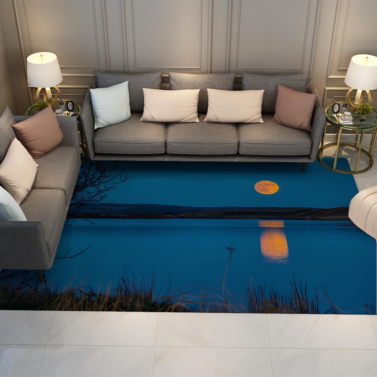 Tapis entrée lavable coucher de soleil bleu 120x150cm grand tapis de sol chambre