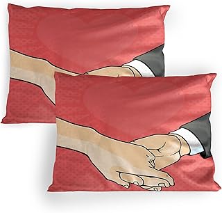 Ambesonne Engagement Party Pillow Sham Set of 2, Classic Halftone Dot Pop Art Engaged Couple Holding Hands, Quality Microfiber Bedding Item for All Seasons, 26