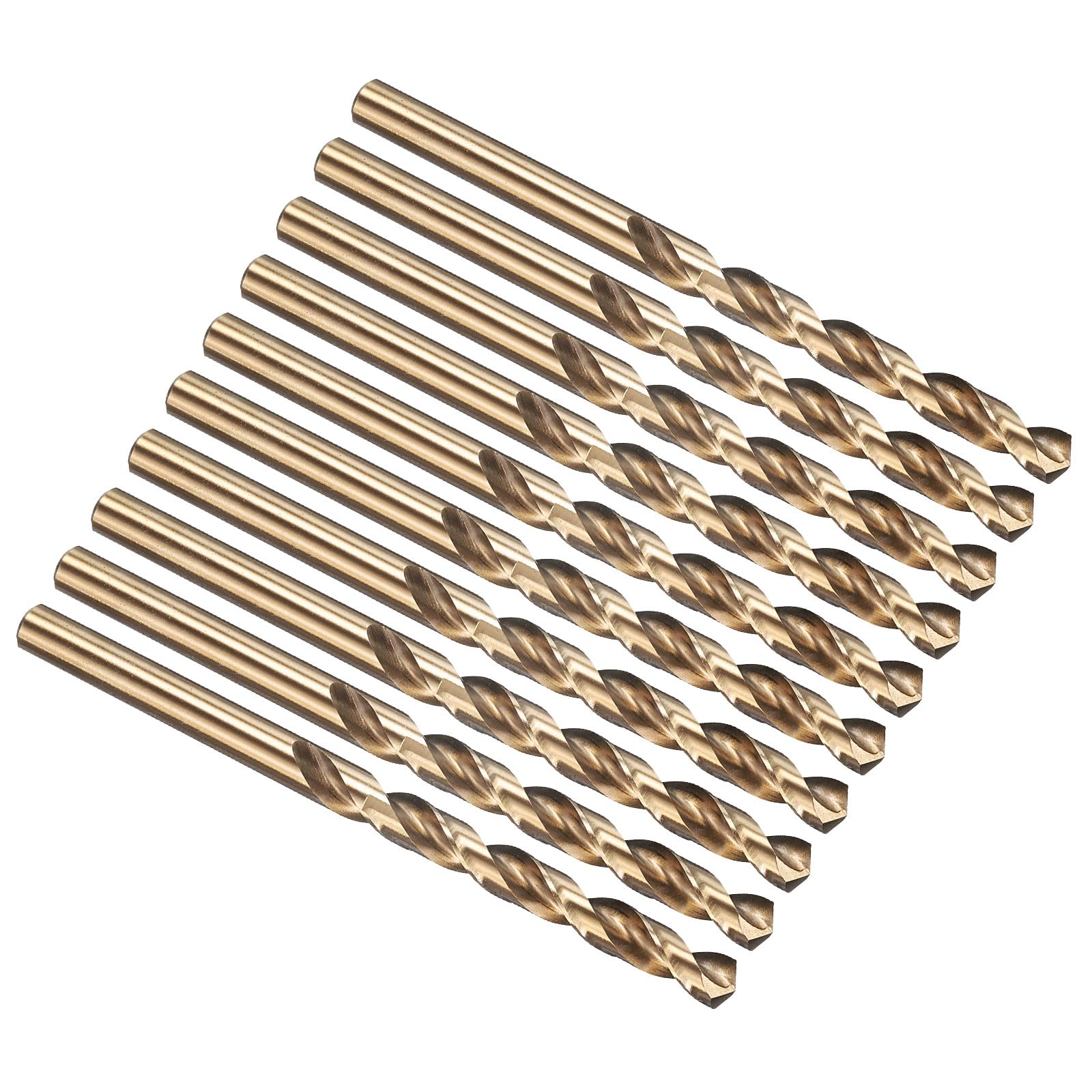 PATIKIL 6.4mm Drill Bit, M35 Cobalt 5% High-Speed Steel Jobber Straight Shank 135° Gold Finish for Stainless Steel Hard Metal - 10 Pack
