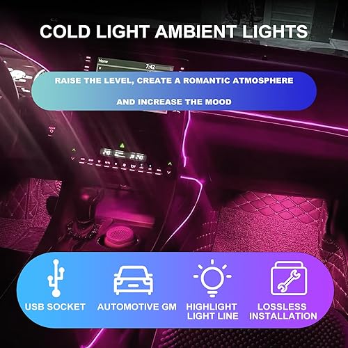 Miniatura 3 de Tira de luces LED para interior de automóvil, cable de neón de 16.4 ft, USB 5 V, con protección de fusible, para decoración interior de automóvil