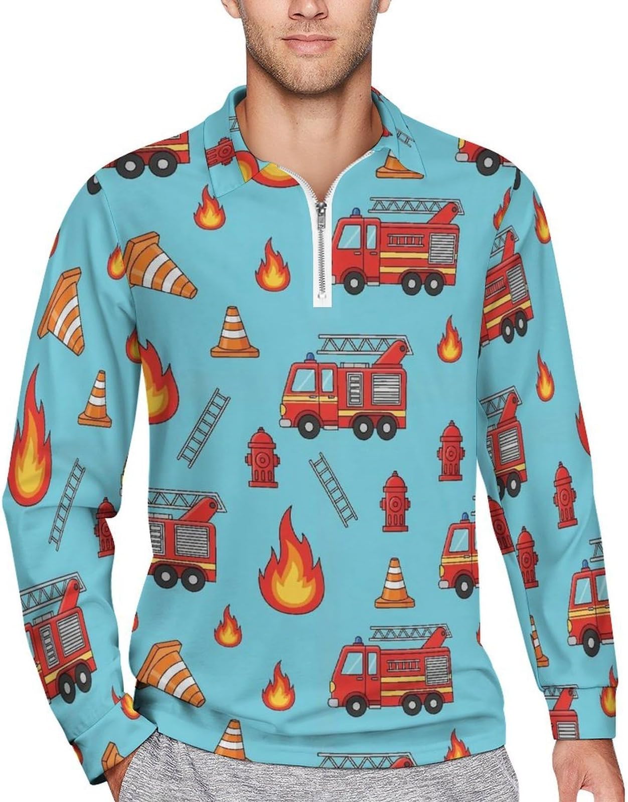 Men's Mock Neck Pullover Sweaters Lightweight Polo Shirt Long Sleeve Quarter Zip Sweatshirt