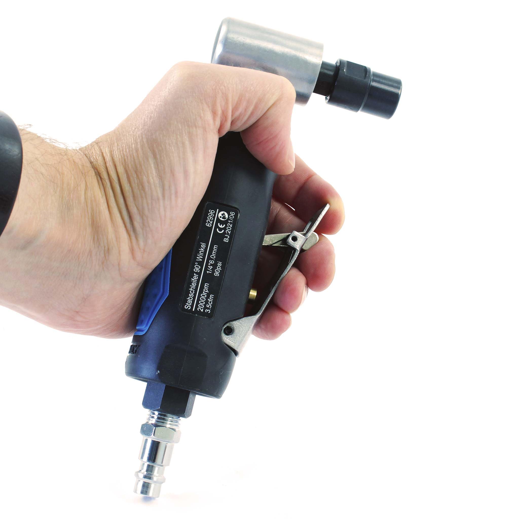 Wiltec Meuleuse droite Coudée 90° Pneumatique - 154 x 78 mm - 20 000 tr/min - Raccord 6,35 mm - Consommation air 99 l/min - Ponceuse Rectifieuse Affûteuse Air comprimé Multifonctions