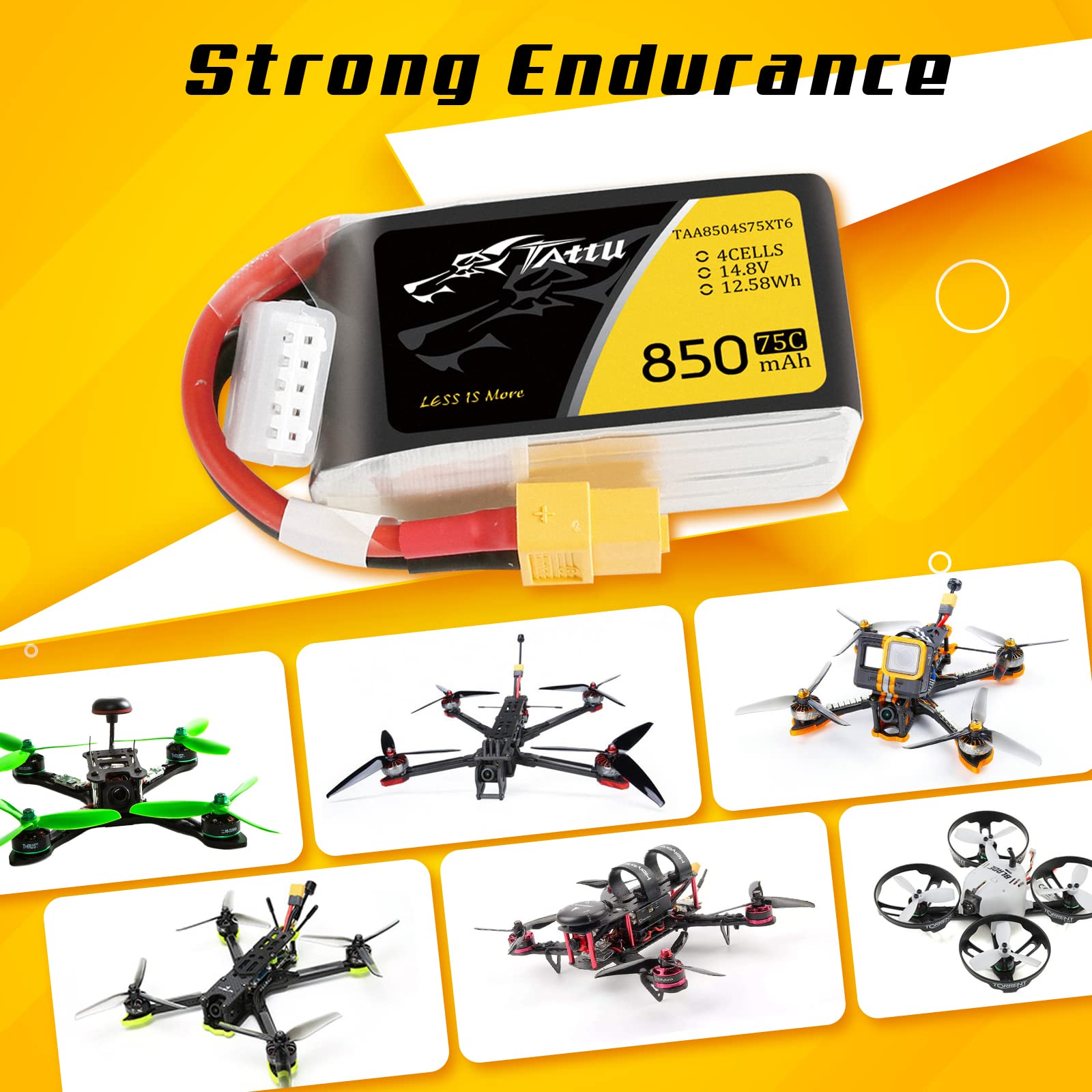 Tattu 4S Lipo RC akumulator 850 mAh 75C 14,8 V Softcase akumulator z wtyczką XT60 do FPV Quadcopter Mini Drone Aeroplane
