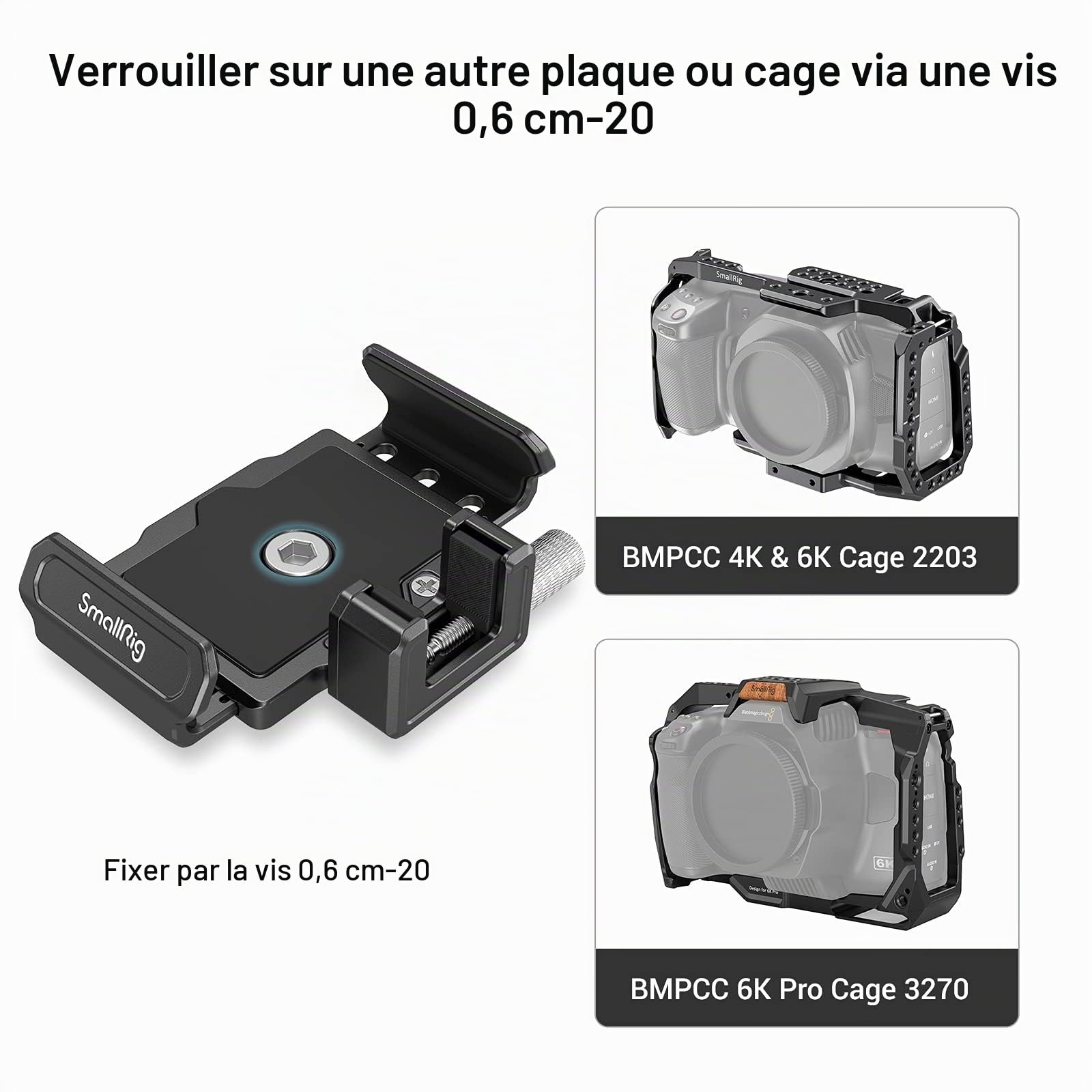 SMALLRIG SSD Support de Montage pour T5/T7 SSD Fonctionne avec BMPCC 6K Pro Cage - 3272