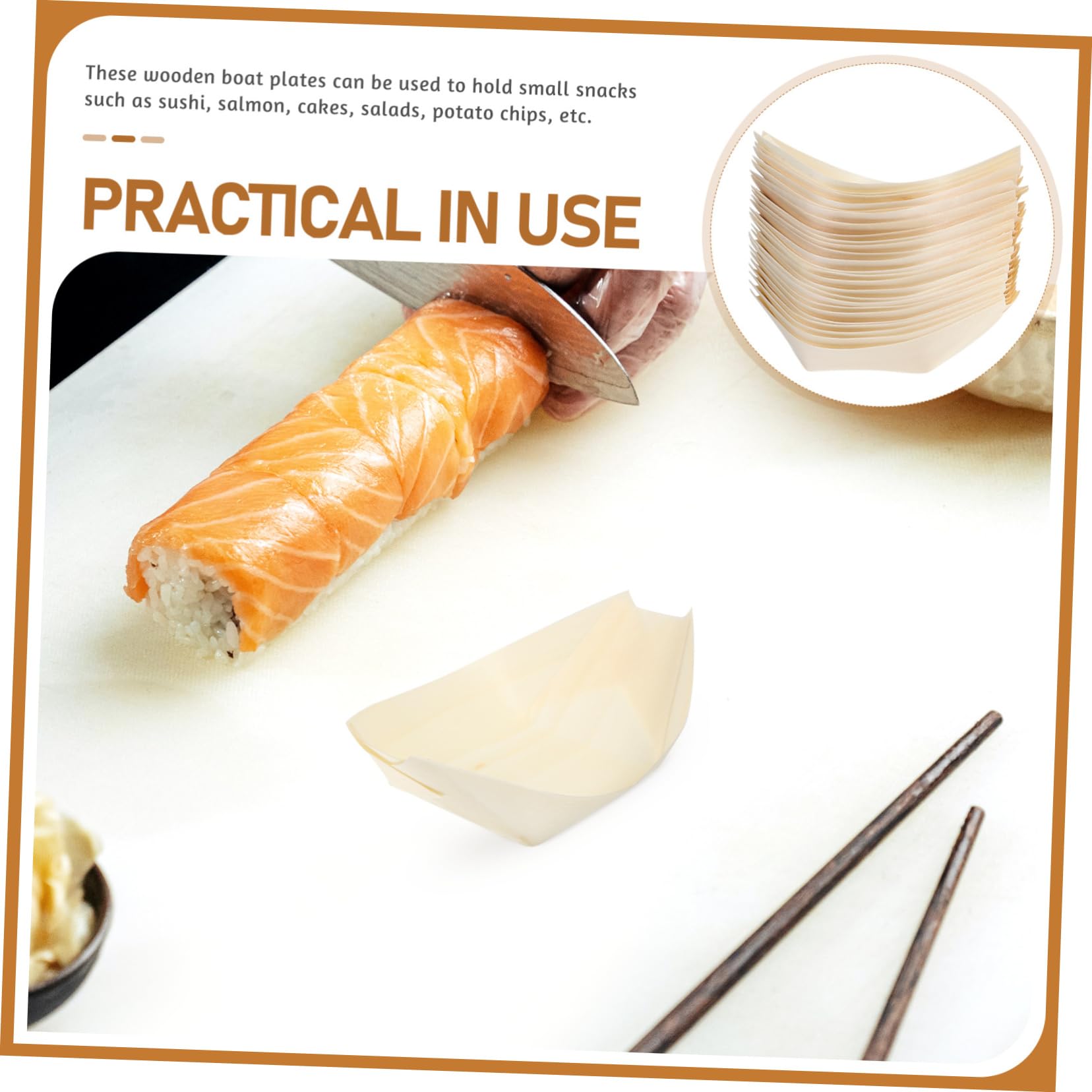 Cabilock 50pcs Wooden Sushi Boat Plates Natural Sushi Serving Trays for Restaurants Bars Home Use Unique Boat Shaped Food Containers for and Appetizers