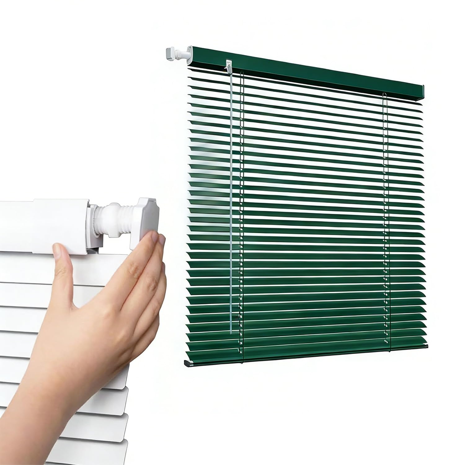 25mm Aluminum Mini Blinds for Indoor Window, No Tools No Drill Horizontal Venetian Blind Shades, Room Darkening Window Blinds Cordless Customized Width 40-140cm(Forest Green)