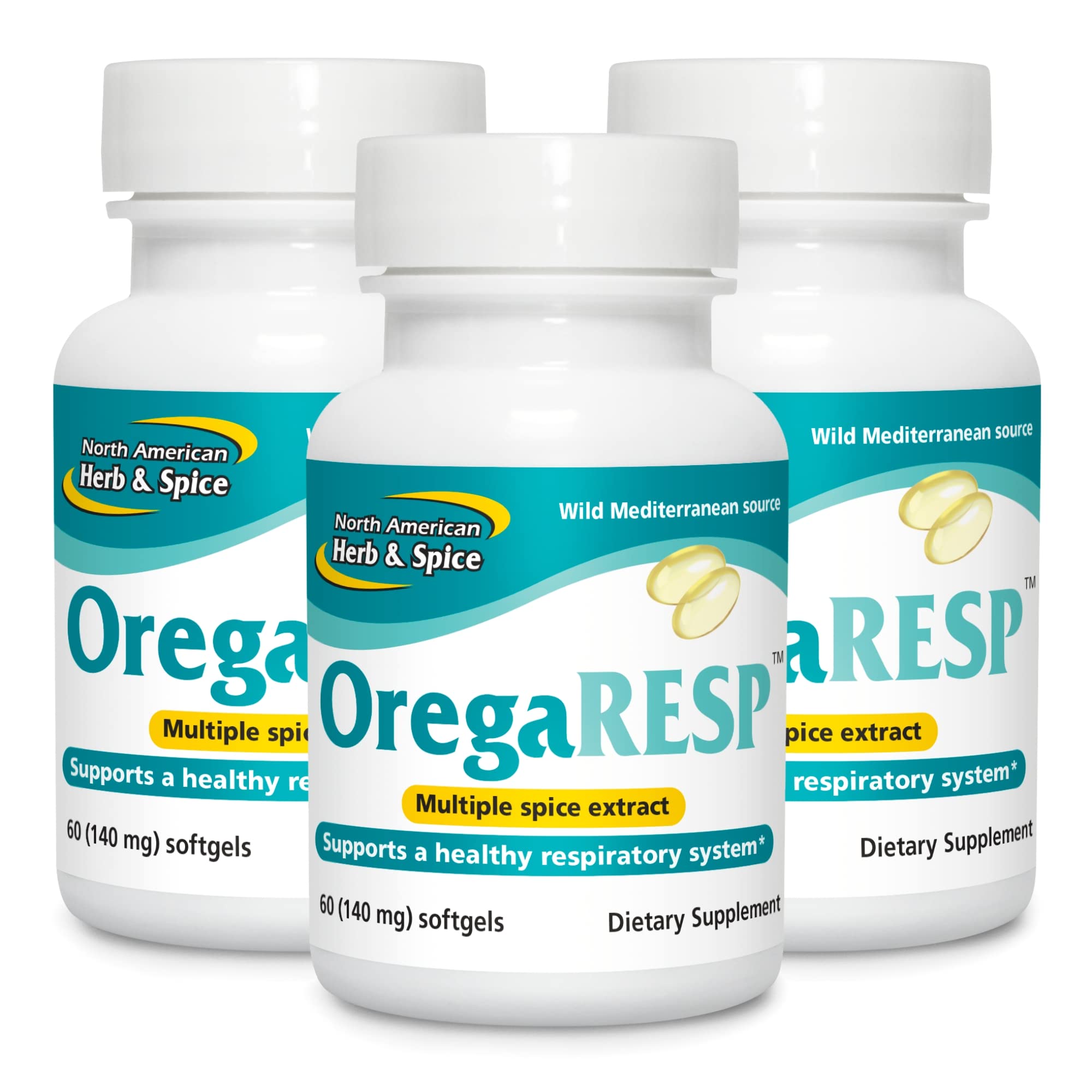 NORTH AMERICAN HERB & SPICE OregaResp P73 - 60 Softgels - Pack of 3 - Supports Immune & Respiratory Health - Multiple Spice Oil Complex with Oreganol P73 Oregano Oil - Non-GMO - 90 Total Servings 60 Count (Pack of 3)
