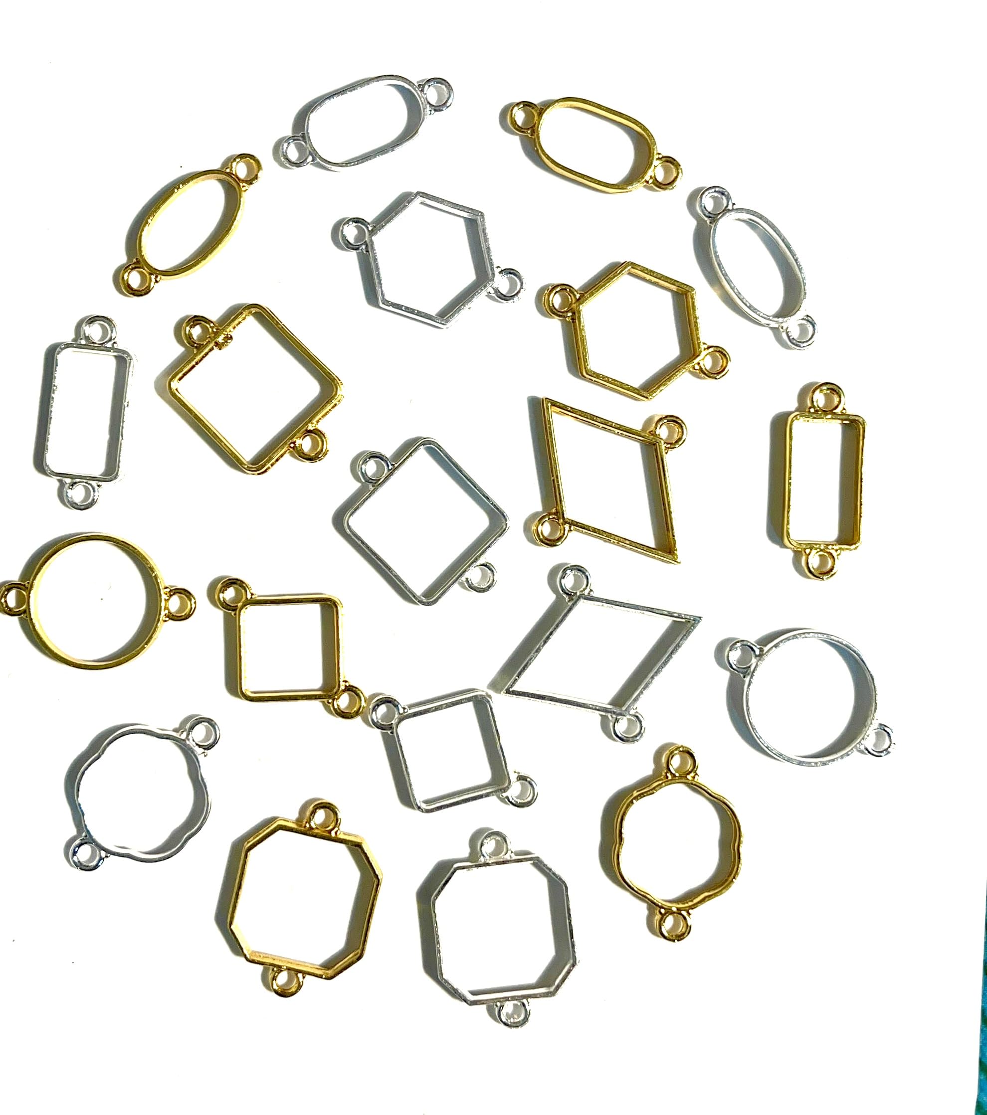 IRIKA Pack of 20 Bracelet Bezels (10 Gold + 10 Silver, Various Shapes) for Resin Bracelets and Rakhi/resin art and craft bazels