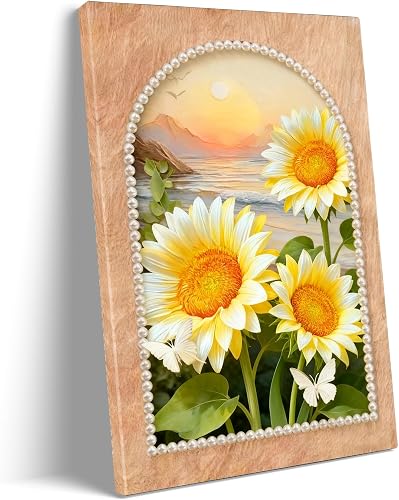 Sunflower Sunset Canvas Wall Art Framed Warm Sunshine Flower Poster Decor