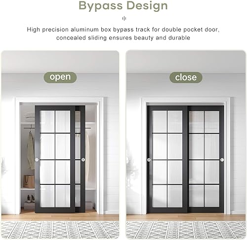 Miniatura 3 de EaseLife Kit de herrajes para puerta de doble bolsillo deslizante de 5 pies60 pulgadas, grado comercial, aluminio, derivación de puertas de armario