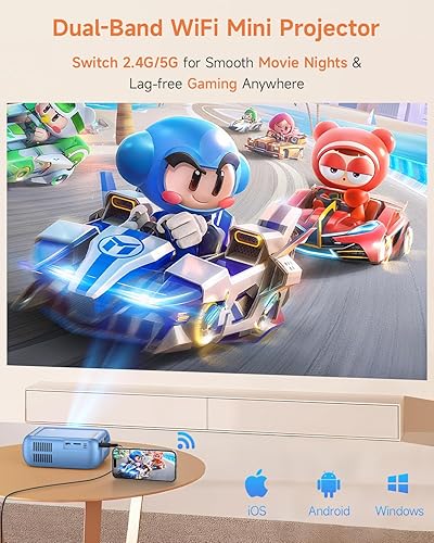 Miniatura 3 de Mini proyector para iPhone, proyector al aire libre con WiFi y Bluetooth, proyector de película al aire libre con altavoz, soporte HD 1080P, mini
