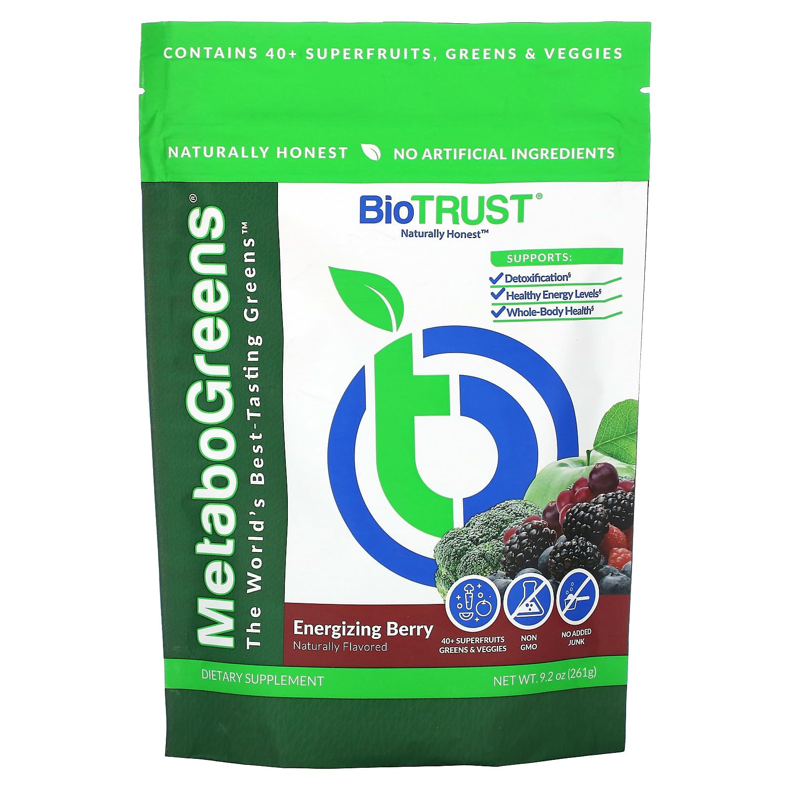 Metabo Greens Superfood Powder - Super Greens Powder, Fruit & Veggie Blend with Clinically Studied Spectra - Non GMO, Soy Free, Gluten Free, Dairy Free, Energizing Berry Flavor (30 Servings)