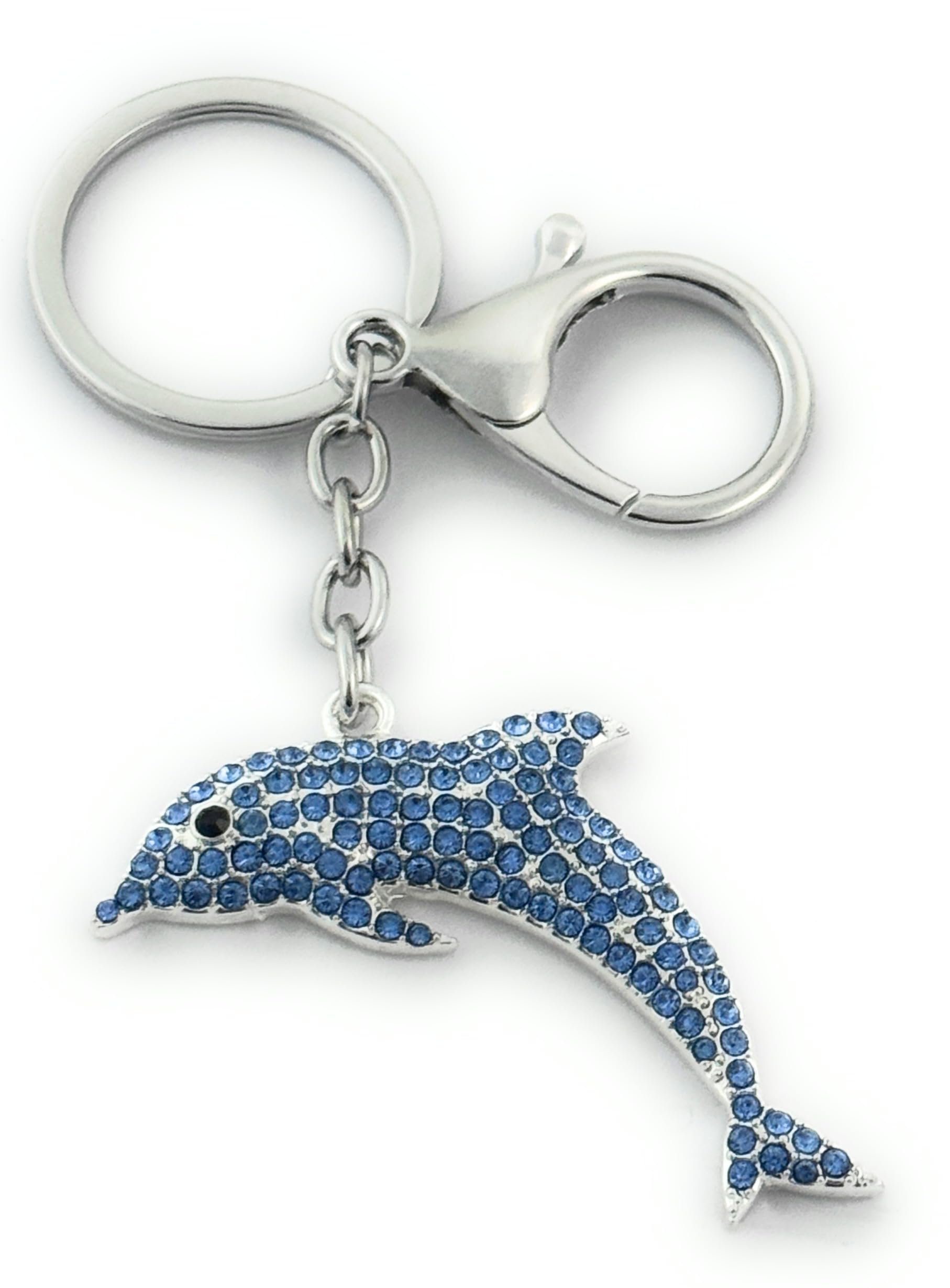 FizzyButton Gifts Dolphin Keyring Key Ring with Rhinestone Charm and Lobster Clasp