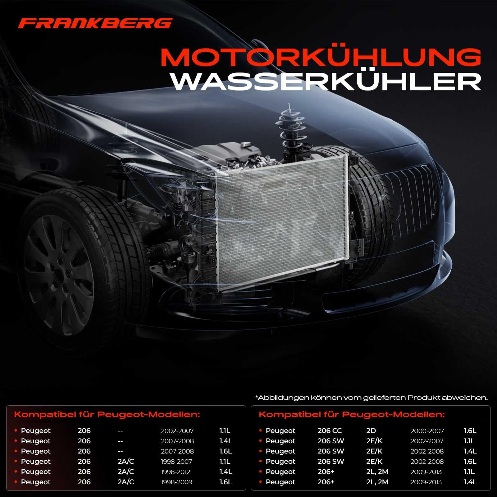 Frankberg Radiatore Motore Radiatore acqua Benzina Compatibile con 206+ 2L 2M 1.4L 206 CC 2D 1.6L 206 Compatto 2A/C 1.4L 206+ 2L 2M 1.1L 206 Compatto 2A/C 1.6L Replace# 133324