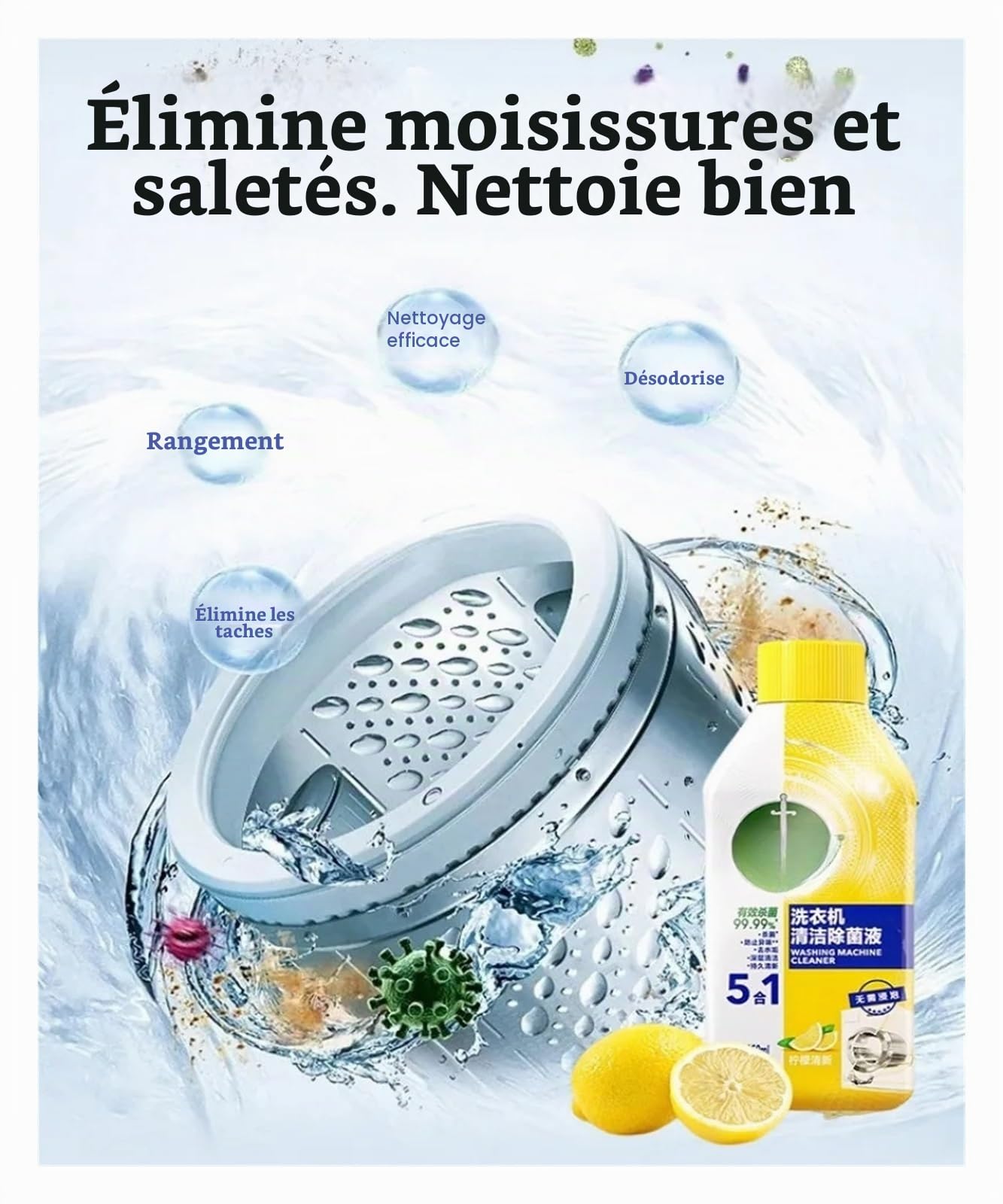 Liquide De Nettoyage For Machine À Laver, Déodorant, Liquide De Nettoyage, Nettoyant Tout Usage(Size:Lemon x 2)