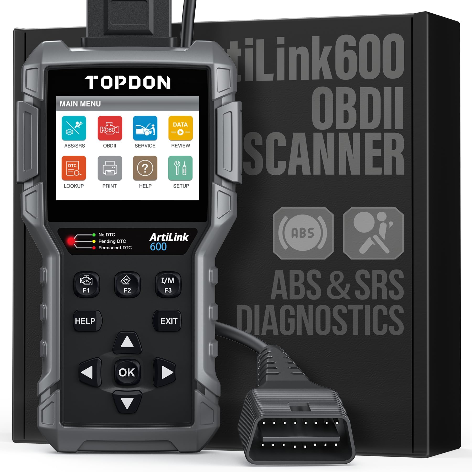 OBD2 Scanner Code Reader AL600, ABS& SRS Scanner Diagnostic Tool with Active Test, TOPDON Scanner for Car with Oil/BMS/SAS Reset Service, Full OBD2 Functions Automotive Scan Tool, Lifetime Free Update