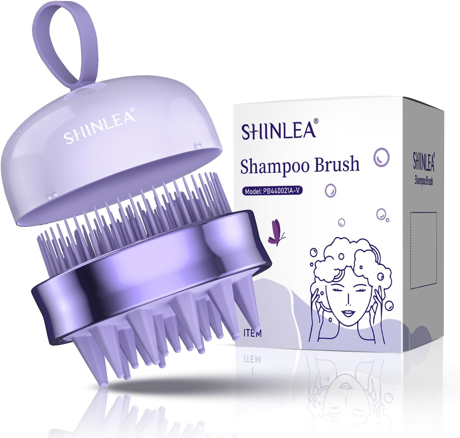 SHINLEA 2 in 1 Scalp Massager Shampoo Brush, Soft Silicone Bristles Hair Brush Head Massager for Hair Growth and Dandruff Removal, Scalp Scrubber Exfoliator for Both Wet and Dry Use, Purple
