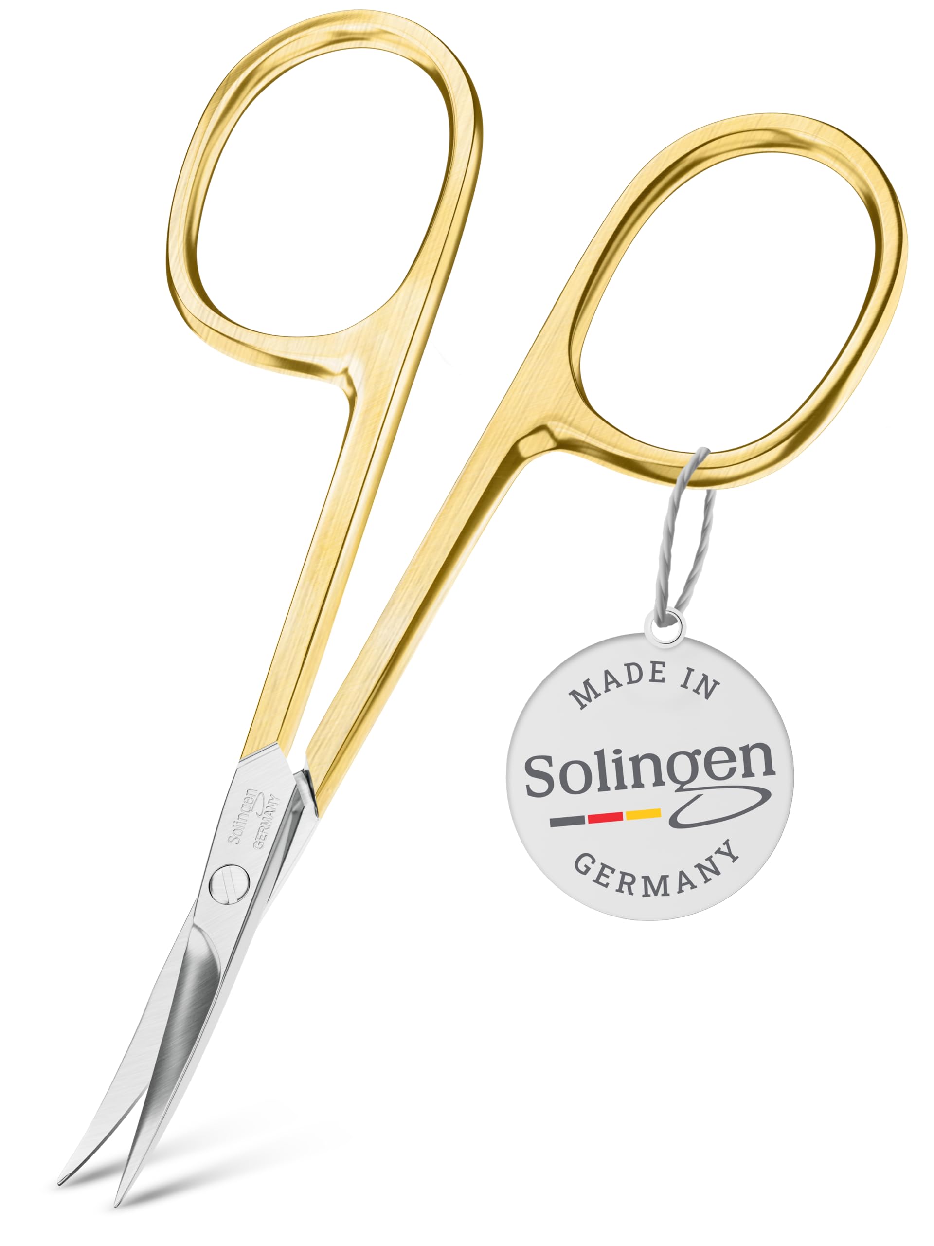 TITANIA Forbici per Cuticole Solingen con Punta Sottile Curve Dorate (9,5 cm) • Forbici Professionale per Cuticole Vergoldate • Forbici in Acciaio Carbonio di Alta Qualità • Made in Germany