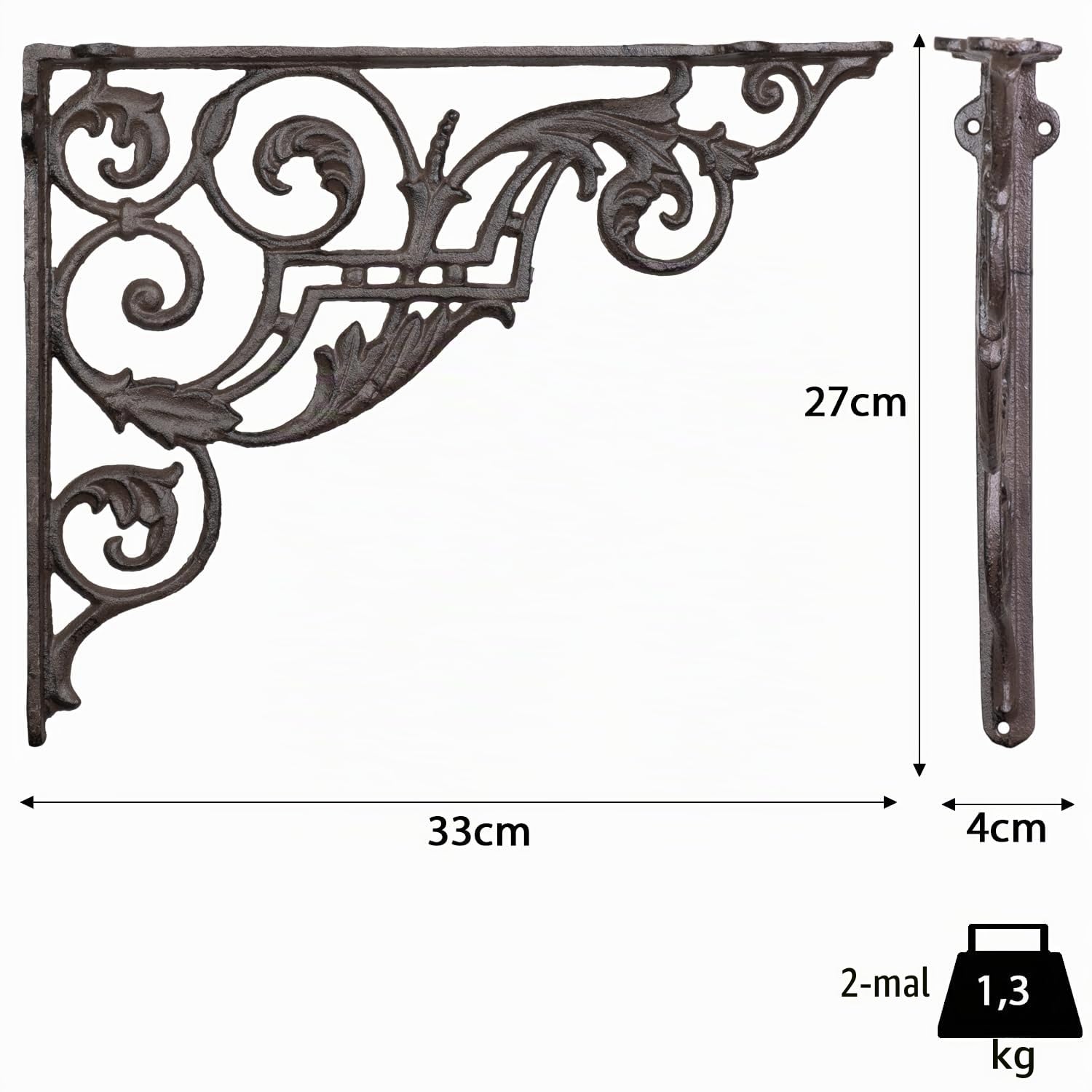 Moritz Regalträger Gusseisen 27 x 33 cm braun – Regalwinkel 2er Set