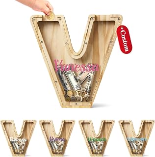 Bemaystar Personalized Name Letter Piggy Bank: Customized Wooden Money Bank for Kids Boys Girls Birthday