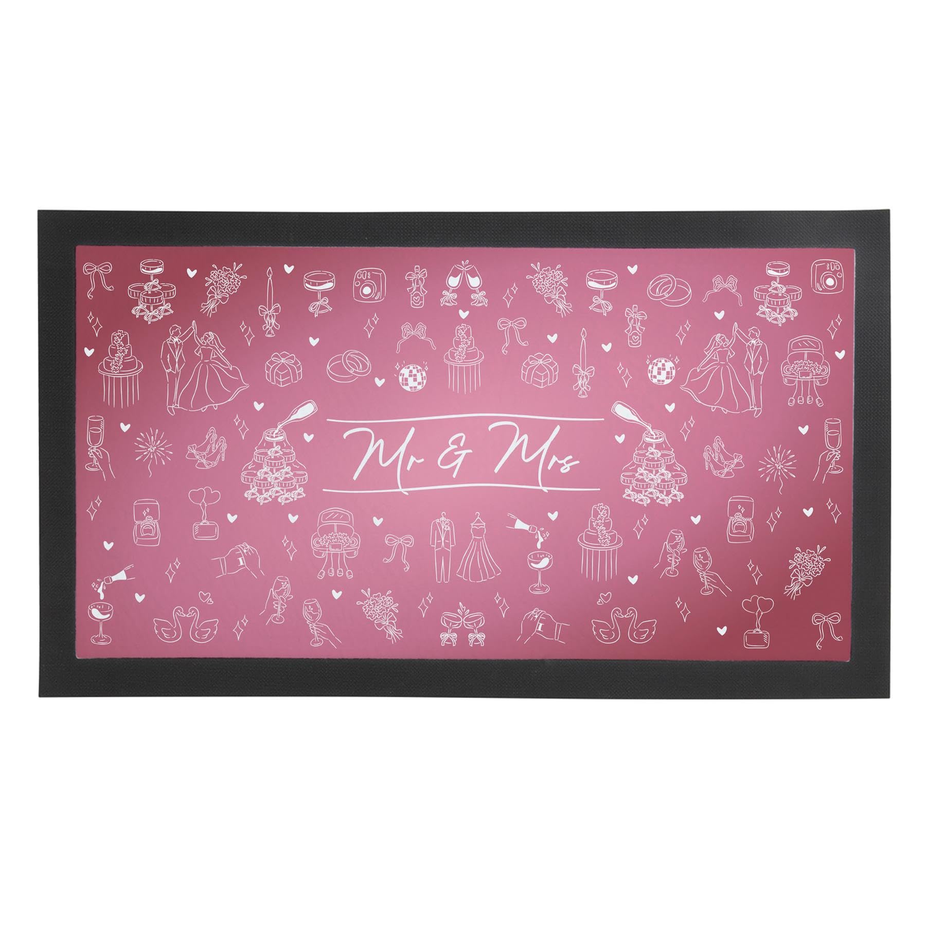 Mr & Mrs Wedding Day Bar Mat - Pink Non-Slip Pub/Cafe Service Mat | 44x25cm