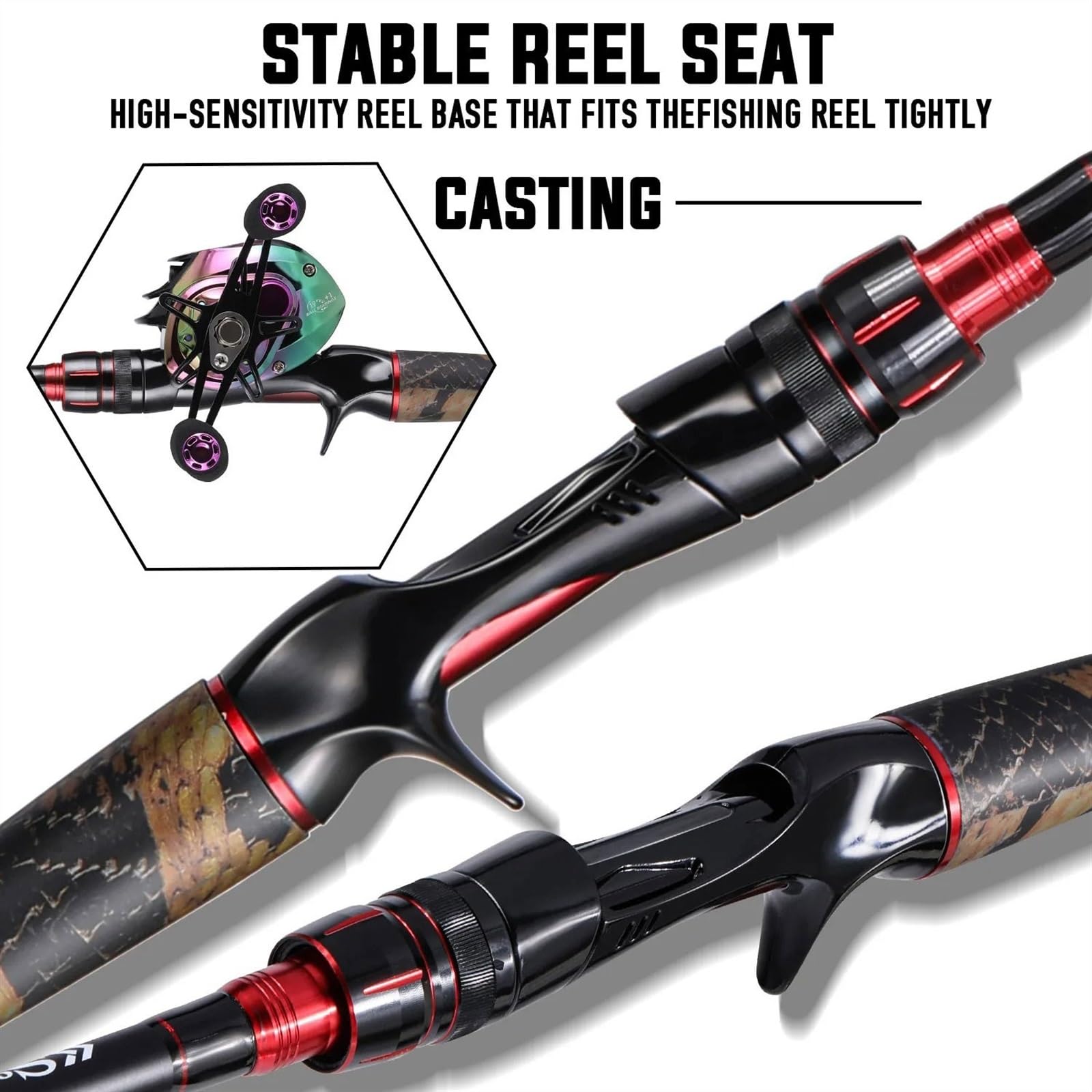 Canna da Pesca 1.8M 1.98M 2.1M Canna da Pesca al Lancio Canna da Pesca Leggera da Viaggio in Fibra di Carbonio for Bass Pike Carp Tackle(1.98m)