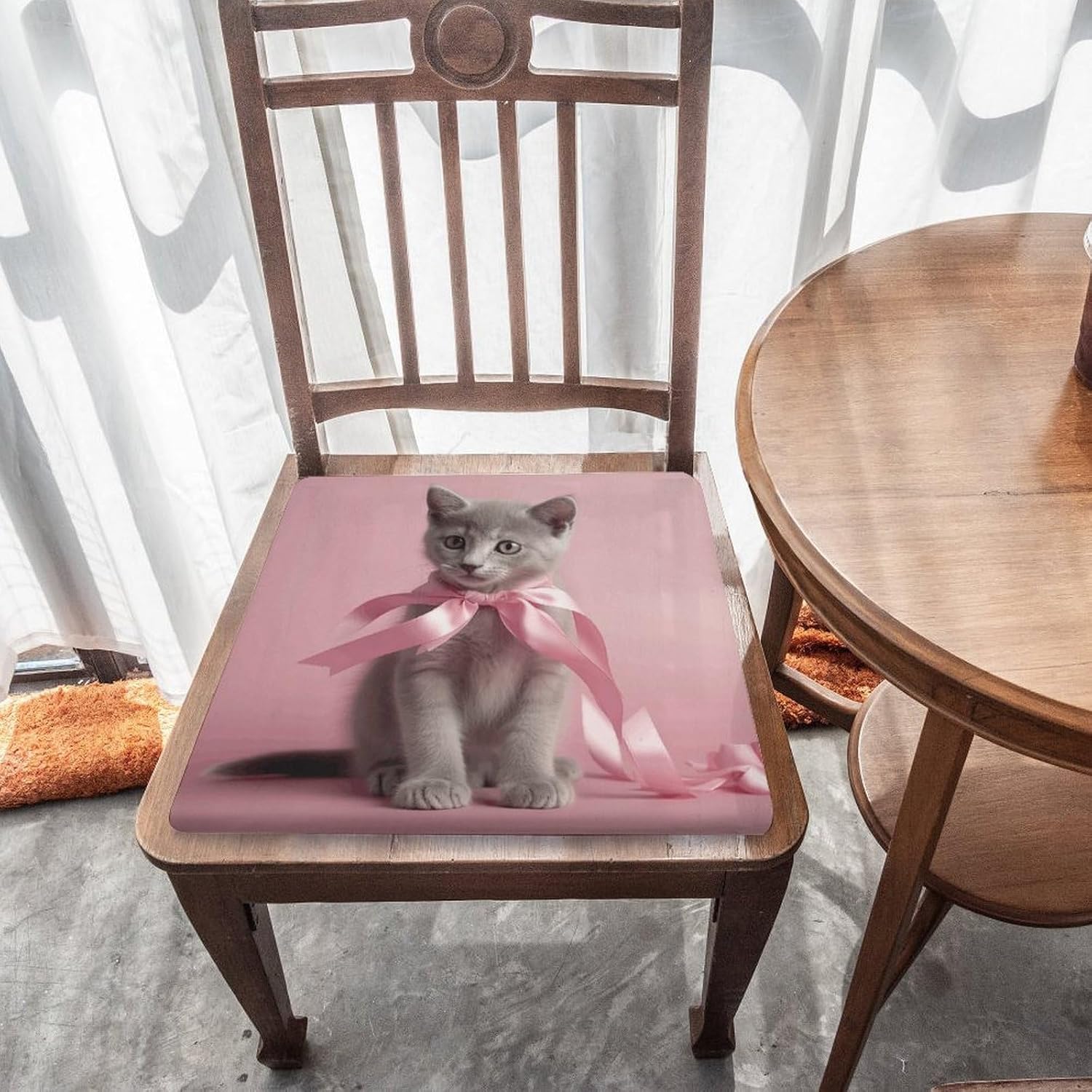 Cat Wearing Bow Tie Chair Cushion Floor Pillow Stool Cushion | Cushions with Removable Cover with Square Memory for for Chair Living Room Balcony Office Sofa,13.8*15*1.2 Inch