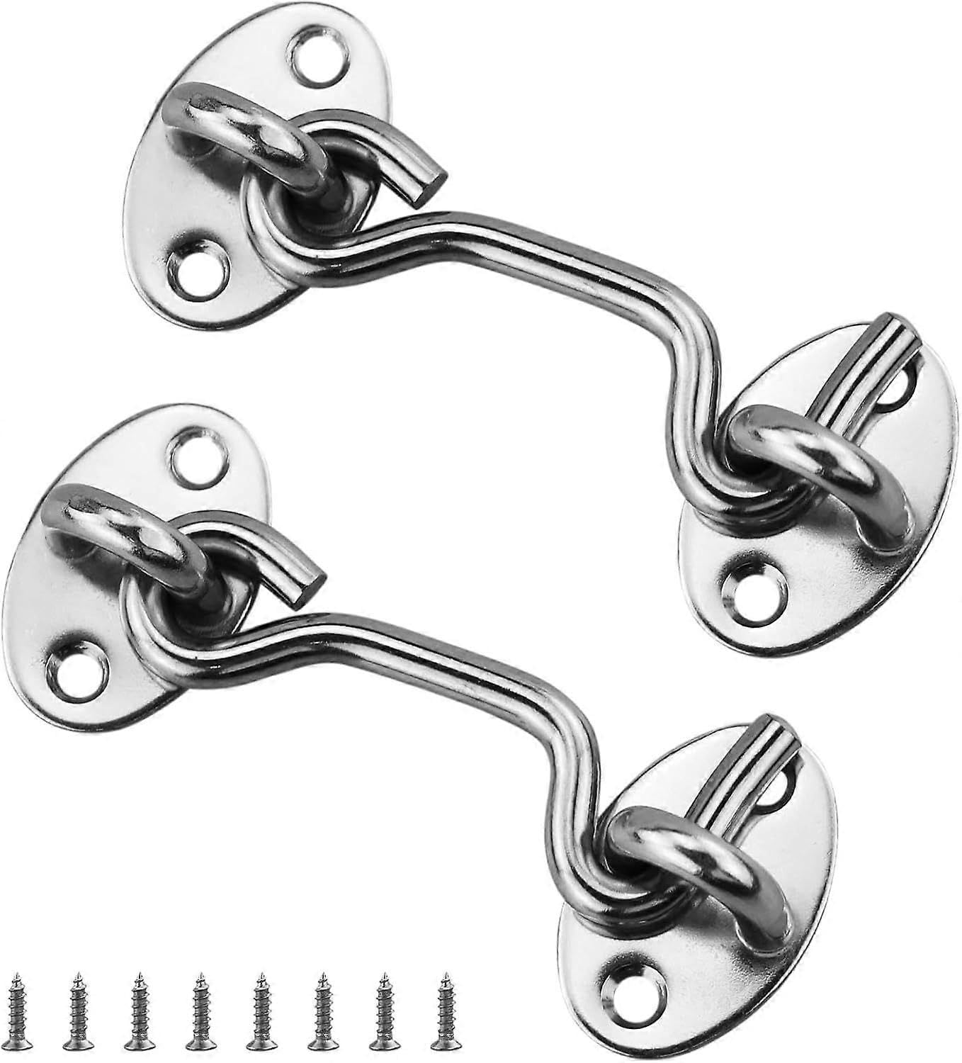 Joyhappst Image Color Cabin Hook 2 Pieces Door Catch, Stainless Steel Door Hook Lock, With Mounting Screws, For Window, Barn Door, Shed Door, Garage Door (75 Mm)