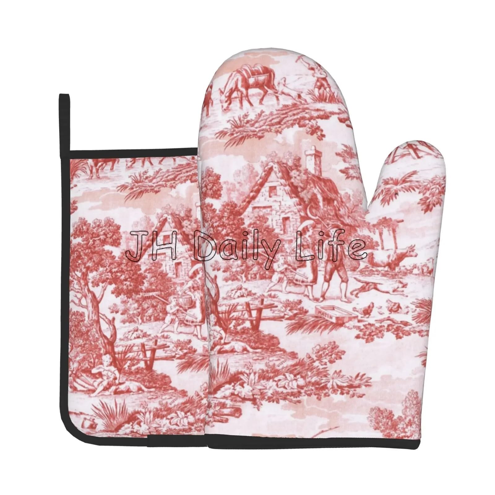 Navy Blue Motif Heat Oven Mitts and Pot Holders Sets Oven Gloves for BBQ Cooking Baking Grilling(8)