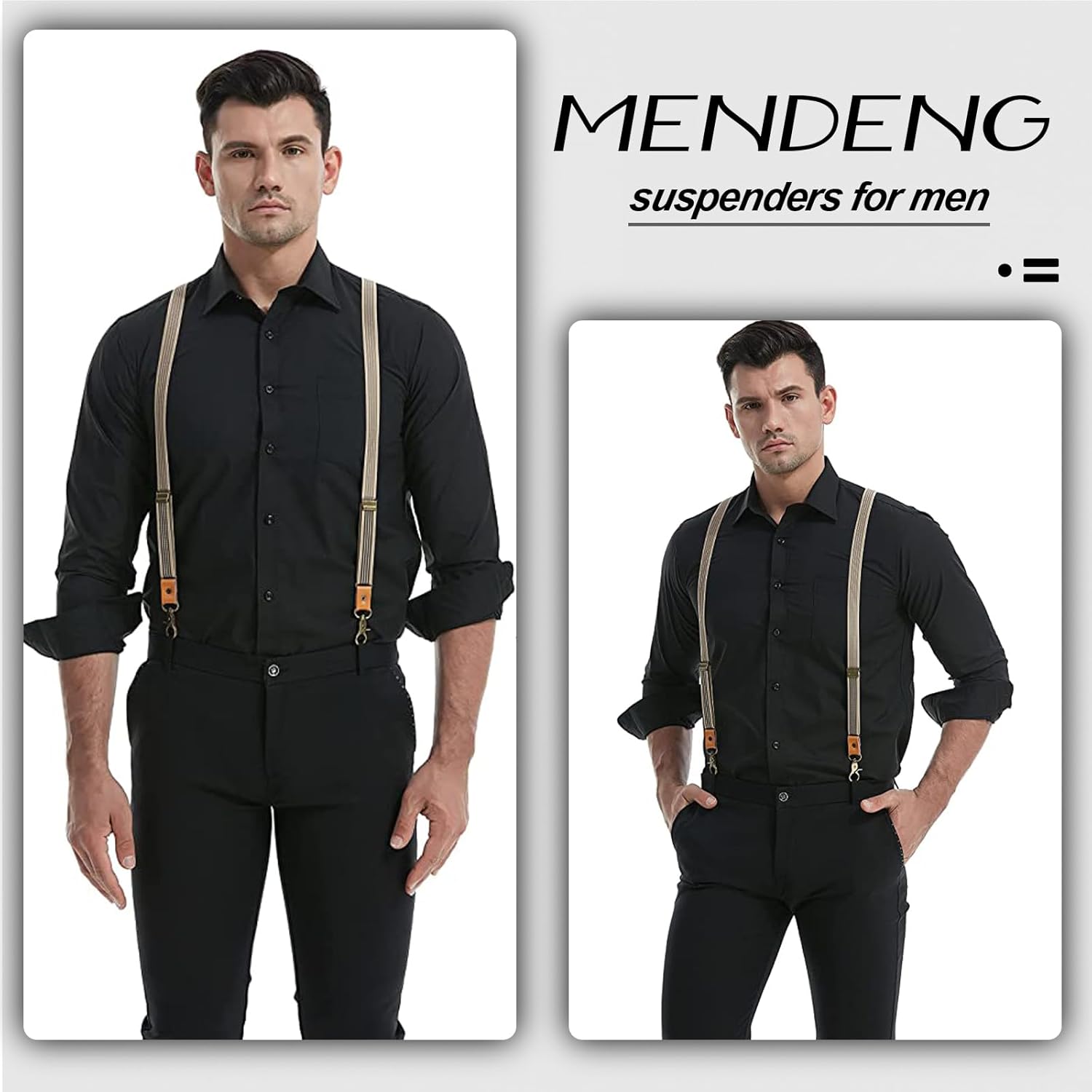 MENDENG Adjustable Suspenders for Men Bronze Metal Clips Braces with Leather - Image 5
